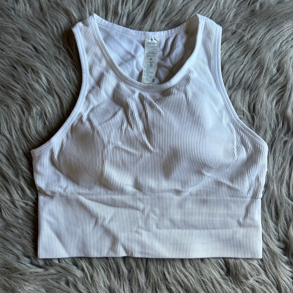 Jockey Wireless Ribbed Sports Bra Womens Size Small White‎ Wirefree Racerback
